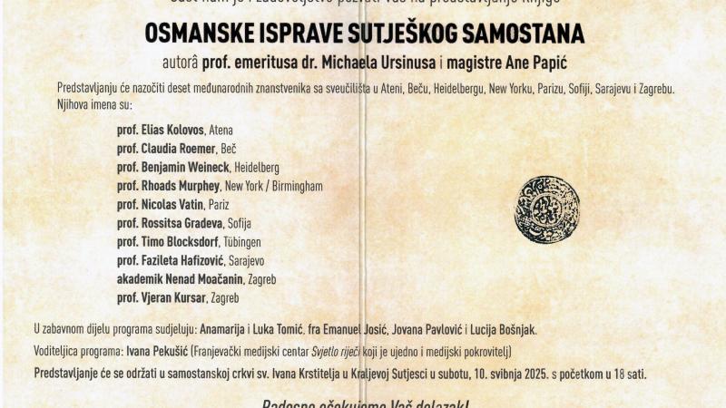 Predstavljanje knjige „Osmanske isprave sutješkog samostana”